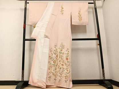 平和屋着物●訪問着　友禅　草花文　正絹　逸品　AABG9532ph