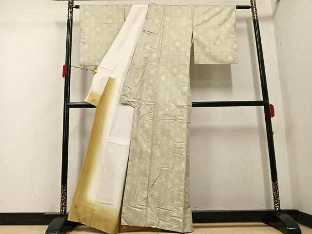 平和屋着物●上質な紬　麻の葉文様　正絹　逸品　AABG9535ph