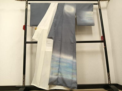 平和屋着物●訪問着　紬地　霞文　暈し染め　正絹　逸品　AABG9536ph
