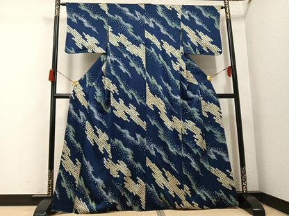 平和屋着物●上質な小紋　絞り　幾何学文様　正絹　逸品　AABG9544ph