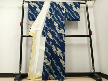 平和屋着物●上質な小紋　絞り　幾何学文様　正絹　逸品　AABG9544ph