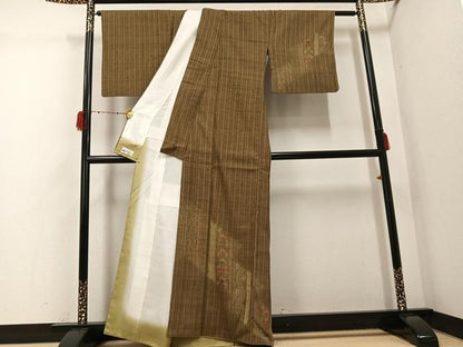 平和屋着物●訪問着　生紬　絞り　草花文　やまと誂製　正絹　逸品　AABG9545ph