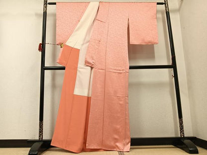 平和屋着物●上質な色無地　草木地紋　一斤染色　正絹　逸品　未使用　AABG9546ph