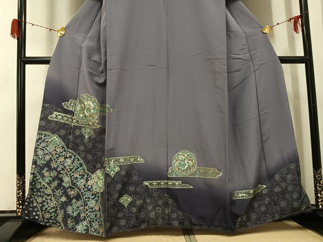 平和屋着物●訪問着　更紗花鳥文　暈し染め　銀彩　正絹　逸品　未使用　AABG9549ph
