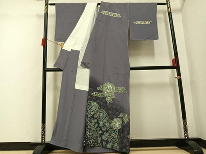 平和屋着物●訪問着　更紗花鳥文　暈し染め　銀彩　正絹　逸品　未使用　AABG9549ph