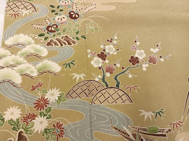 平和屋着物●訪問着　友禅　松竹梅エ霞流水草花文　鬼しぼ縮緬　正絹　逸品　AABG9555ph