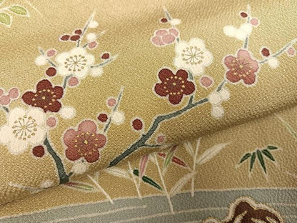 平和屋着物●訪問着　友禅　松竹梅エ霞流水草花文　鬼しぼ縮緬　正絹　逸品　AABG9555ph