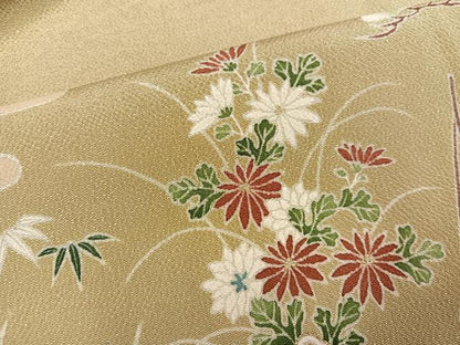平和屋着物●訪問着　友禅　松竹梅エ霞流水草花文　鬼しぼ縮緬　正絹　逸品　AABG9555ph