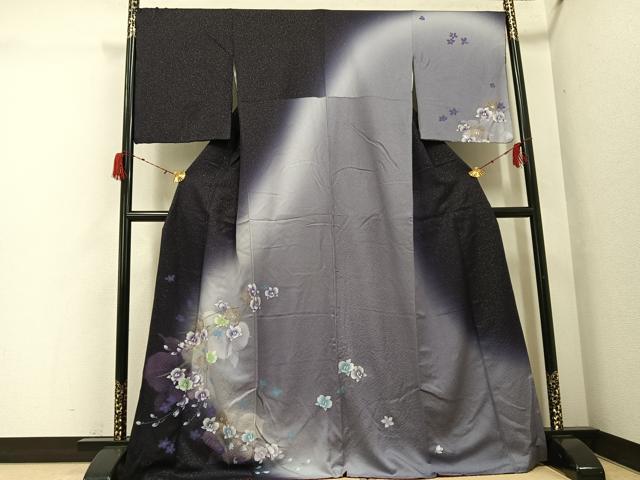 平和屋着物●訪問着　草花文　暈し染め　金彩　金通し地　正絹　逸品　AABG9557ph