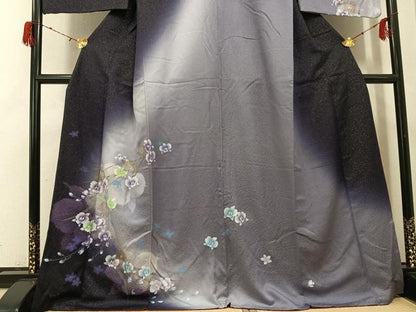 平和屋着物●訪問着　草花文　暈し染め　金彩　金通し地　正絹　逸品　AABG9557ph