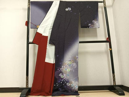 平和屋着物●訪問着　草花文　暈し染め　金彩　金通し地　正絹　逸品　AABG9557ph