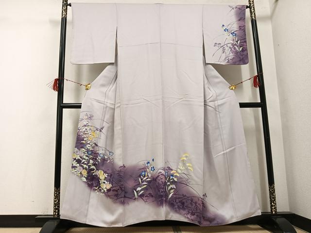 平和屋着物●訪問着　手描き　草花文　暈し染め　正絹　逸品　AABG9558ph