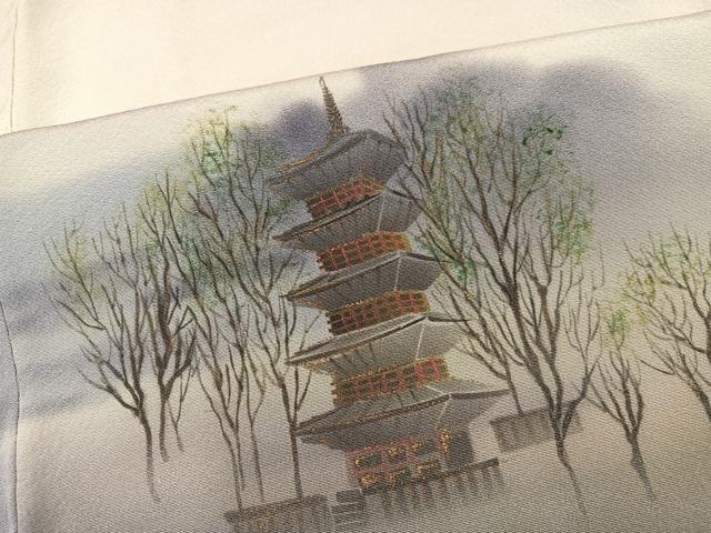 平和屋着物●ユネスコ世界遺産表現作家 白川丈山　訪問着　作家物　手描き　遠山風景草花文　正絹　逸品　AABG9561ph
