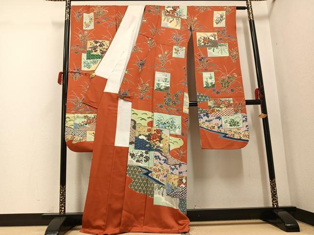 平和屋着物●豪華振袖　友禅　色紙草花文　金彩　正絹　逸品　AABG9563ph