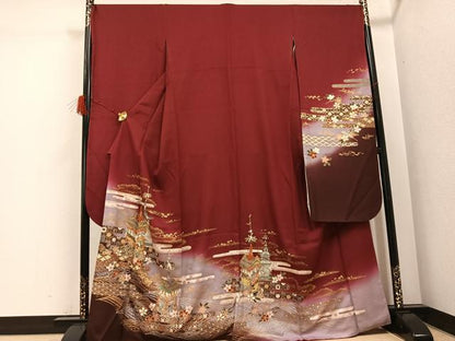 平和屋着物●豪華振袖　駒刺繍　山車花文　暈し染め　金彩　正絹　逸品　AABG9566ph