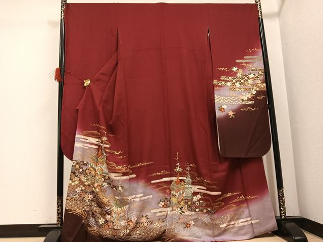 平和屋着物●豪華振袖　駒刺繍　山車花文　暈し染め　金彩　正絹　逸品　AABG9566ph