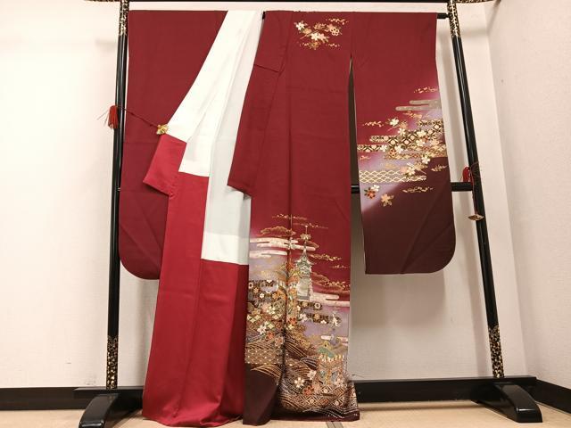 平和屋着物●豪華振袖　駒刺繍　山車花文　暈し染め　金彩　正絹　逸品　AABG9566ph