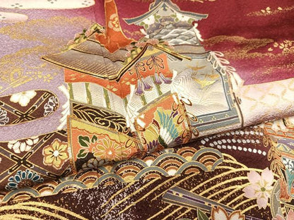 平和屋着物●豪華振袖　駒刺繍　山車花文　暈し染め　金彩　正絹　逸品　AABG9566ph