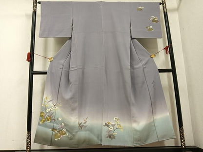 平和屋着物●二代目清次郎　手描き　訪問着　草花文　暈し染め　正絹　逸品　AABG9568ph