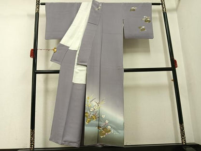 平和屋着物●二代目清次郎　手描き　訪問着　草花文　暈し染め　正絹　逸品　AABG9568ph