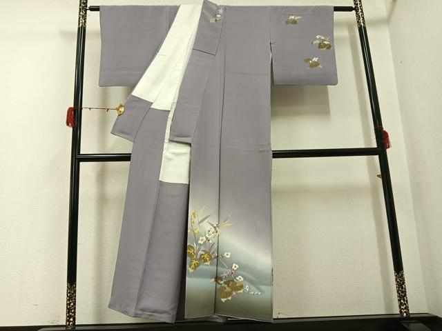 平和屋着物●二代目清次郎　手描き　訪問着　草花文　暈し染め　正絹　逸品　AABG9568ph