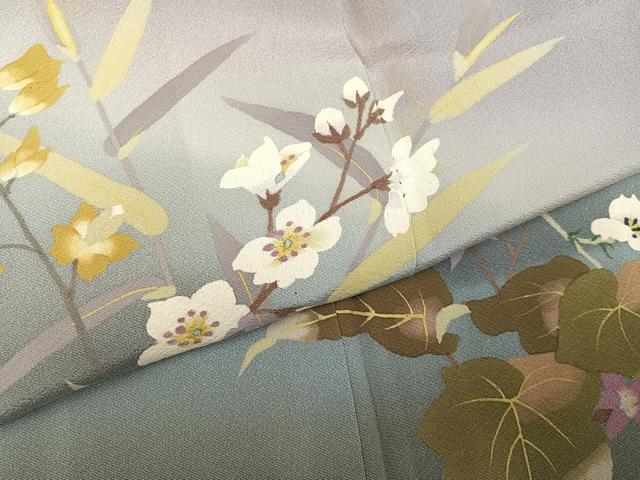 平和屋着物●二代目清次郎　手描き　訪問着　草花文　暈し染め　正絹　逸品　AABG9568ph