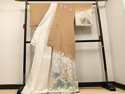 平和屋着物●訪問着　作家物　岩男伸宗　手描き　草花文　暈し染め　ロング丈　正絹　逸品　AABG9570ph