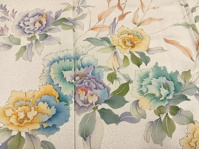 平和屋着物●訪問着　作家物　岩男伸宗　手描き　草花文　暈し染め　ロング丈　正絹　逸品　AABG9570ph