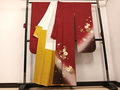 平和屋着物●豪華振袖　雪輪梅文　暈し染め　金彩　やまと誂製　正絹　逸品　AABG9575ph