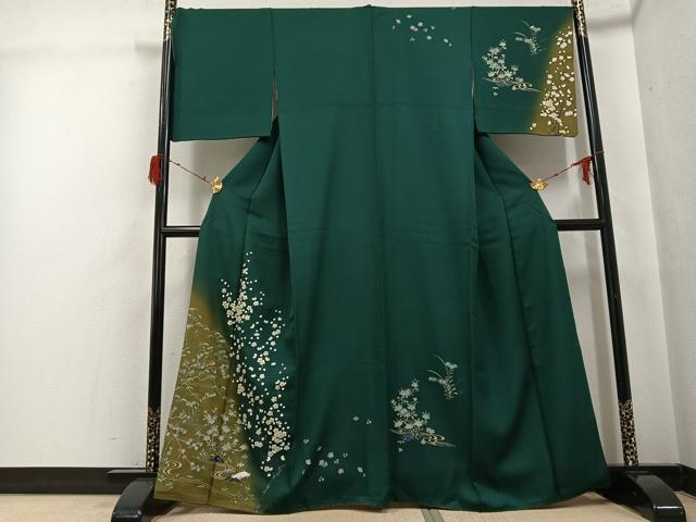 平和屋着物●訪問着　手描き　渡り橋流水枝花文　暈し染め　金彩　正絹　逸品　AABG9578ph