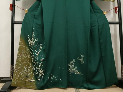 平和屋着物●訪問着　手描き　渡り橋流水枝花文　暈し染め　金彩　正絹　逸品　AABG9578ph