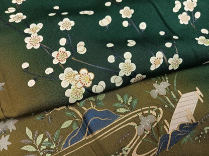 平和屋着物●訪問着　手描き　渡り橋流水枝花文　暈し染め　金彩　正絹　逸品　AABG9578ph