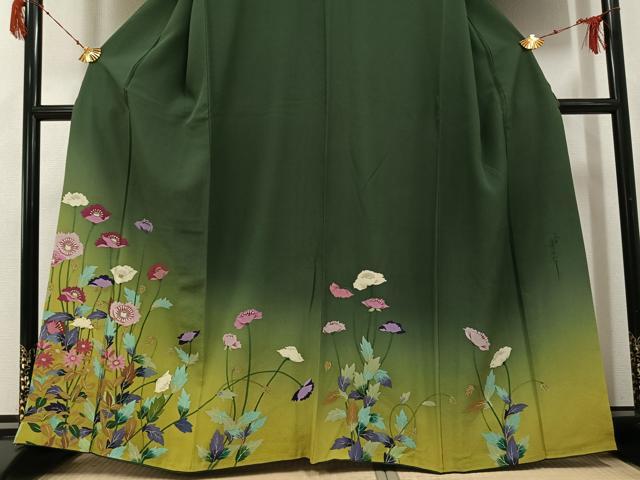 平和屋着物●二代目清次郎　手描き　訪問着　草花文　暈し染め　正絹　逸品　AABG9580ph