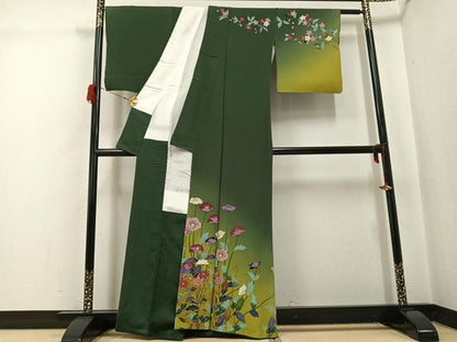 平和屋着物●二代目清次郎　手描き　訪問着　草花文　暈し染め　正絹　逸品　AABG9580ph