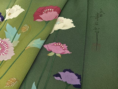 平和屋着物●二代目清次郎　手描き　訪問着　草花文　暈し染め　正絹　逸品　AABG9580ph