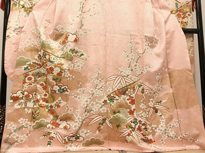 平和屋着物●豪華振袖　駒刺繍　草花文　金彩　正絹　逸品　AABG9581ph