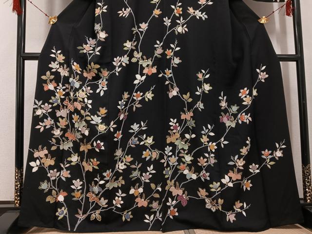 平和屋着物●訪問着　桐　橘　黒地　金彩　正絹　逸品　AABG9582ph