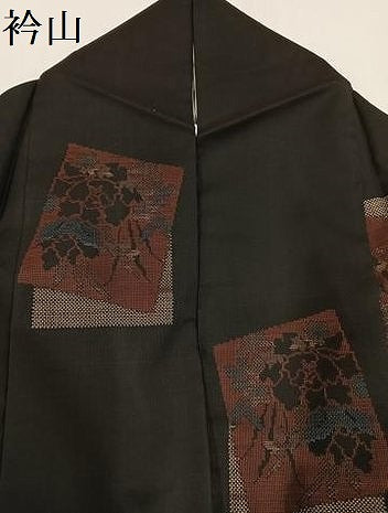 平和屋着物●本場大島紬　地空き　カタス9マルキ　色紙草花文　正絹　逸品　AABG9584ph