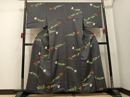 平和屋着物●上質な小紋　枝花文　正絹　逸品　AABG9589ph
