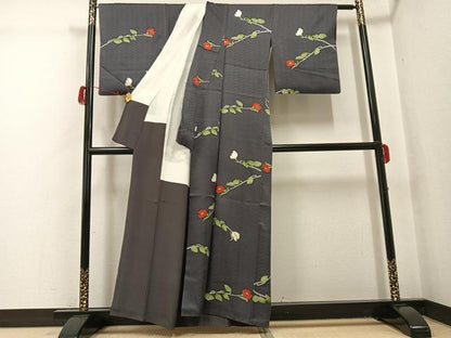 平和屋着物●上質な小紋　枝花文　正絹　逸品　AABG9589ph