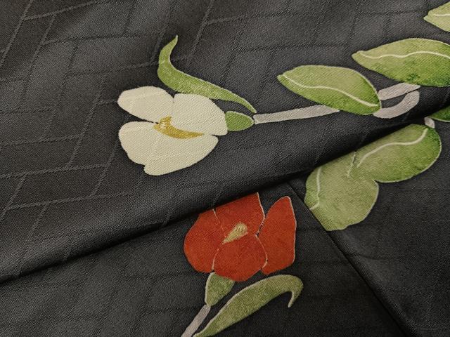 平和屋着物●上質な小紋　枝花文　正絹　逸品　AABG9589ph