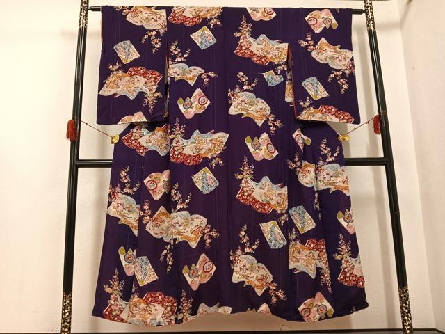 平和屋着物●アンティーク　大正ロマン　小紋　草花冊子文　正絹　逸品　AABG9591ph
