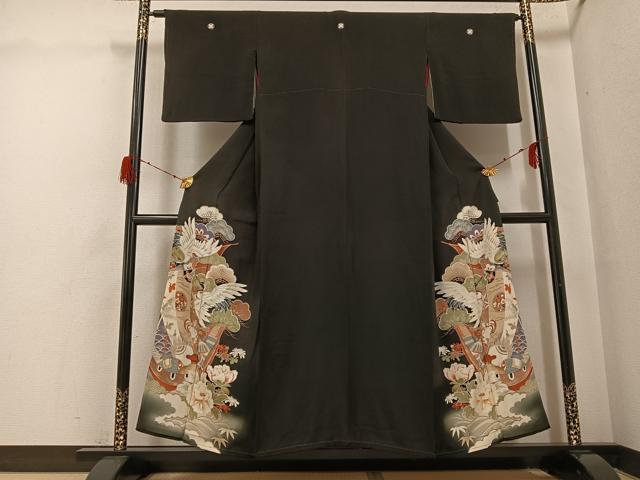 平和屋着物●アンティーク　大正ロマン　黒留袖　飛鶴草花文宝船　正絹　逸品　AABG9594ph