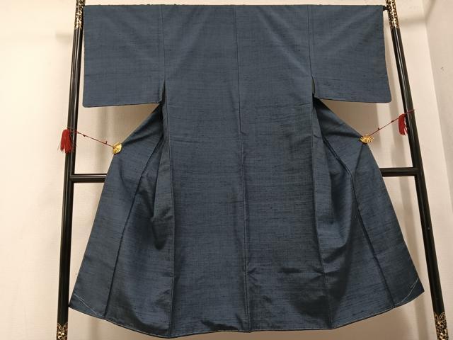 平和屋着物●男性　紬　色無地　鉄御納戸色　銀座せきね　正絹　逸品　未使用　AABG9597ph