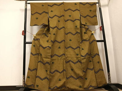 平和屋着物●上質な小紋　紬地　幾何学文様　正絹　逸品　AABG9598ph