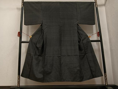 平和屋着物●男性　紬　縞　黒地　正絹　逸品　AABG9599ph
