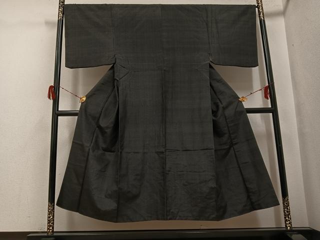 平和屋着物●男性　紬　縞　黒地　正絹　逸品　AABG9599ph