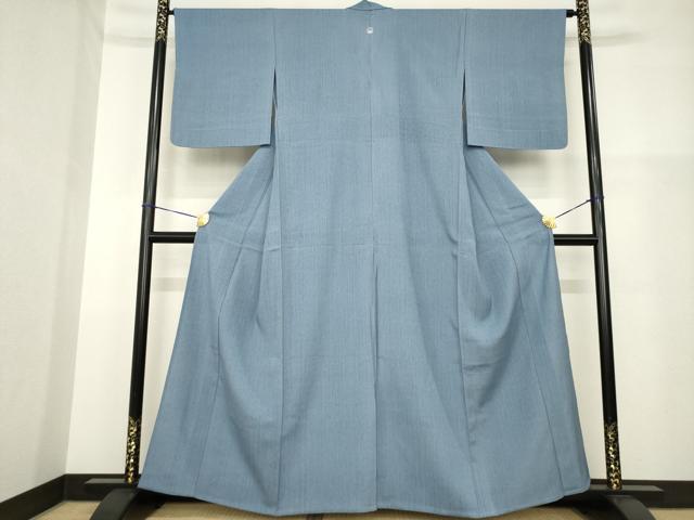 平和屋着物▽上質な紬 単衣 色無地 鉄御納戸色 正絹 逸品 AABG9601ck