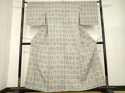 平和屋着物▽上質な小紋 単衣 お召地 飾花文 正絹 逸品 AABG9608ck