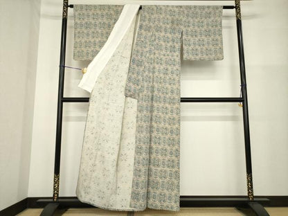 平和屋着物▽上質な小紋 単衣 お召地 飾花文 正絹 逸品 AABG9608ck